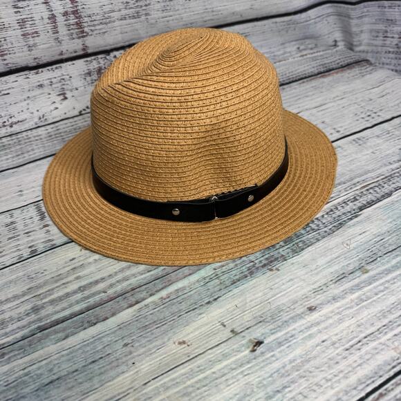 Torrid Women’s Tan Straw Fedora Hat Black Band Size M/L - Picture 1 of 4
